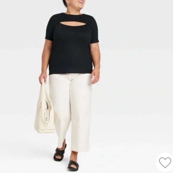 4X-28/30 Ava & Viv Black Ribbed Knit Top T Shirt Short Sleeve Cutout Target NEW - Picture 3 of 4